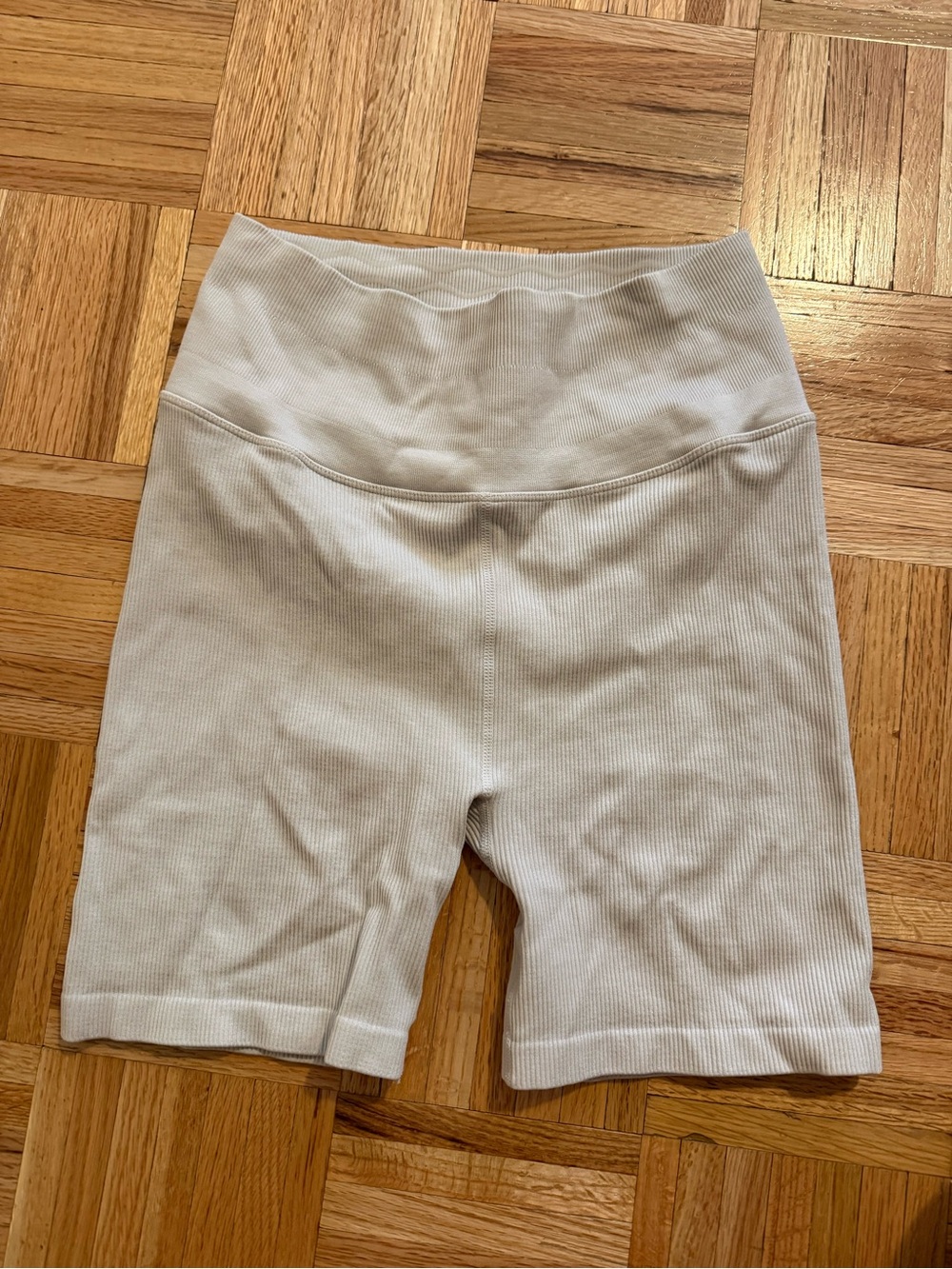 Spiritual Gangster Ribbed High-Waist Bike Shorts in Light Beige